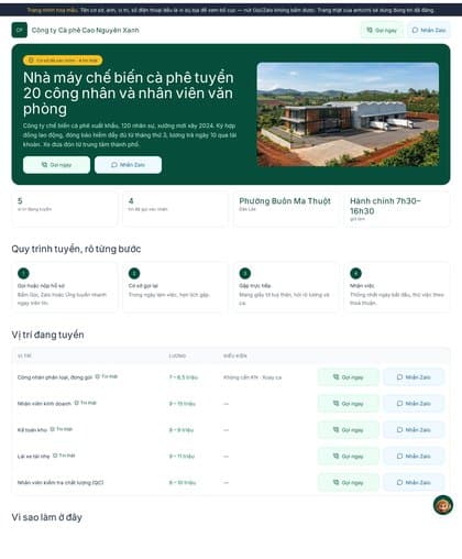 Mẫu trang tuyển dụng Chuyên nghiệp — hợp với Công ty, nhà máy, chuỗi