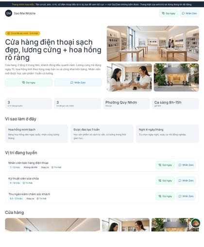 Mẫu trang tuyển dụng Sạch, hiện đại — hợp với Cửa hàng, bán lẻ, điện thoại, thời trang