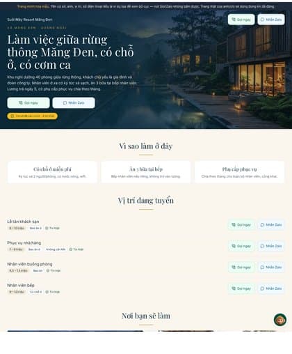 Mẫu trang tuyển dụng Sang trọng — hợp với Khách sạn, nghỉ dưỡng, du lịch